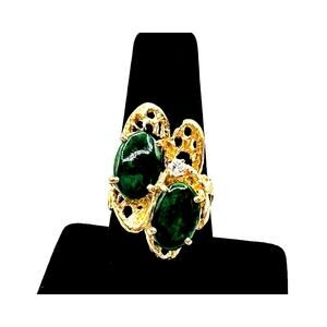 Vintage Estate 14k Yellow Gold Womens Jade/Diamond Ring .10CT/7.6g/Size 8